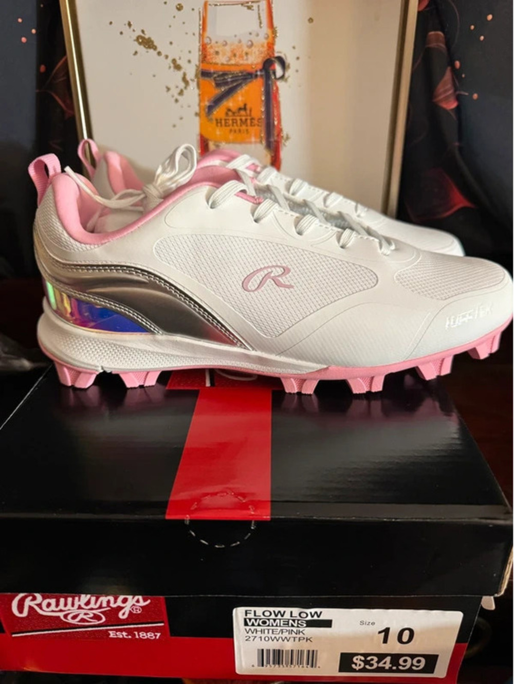 Rawlings Womens Pink and White Softball Cleat Size 10 New in Box - Picture 2 of 7